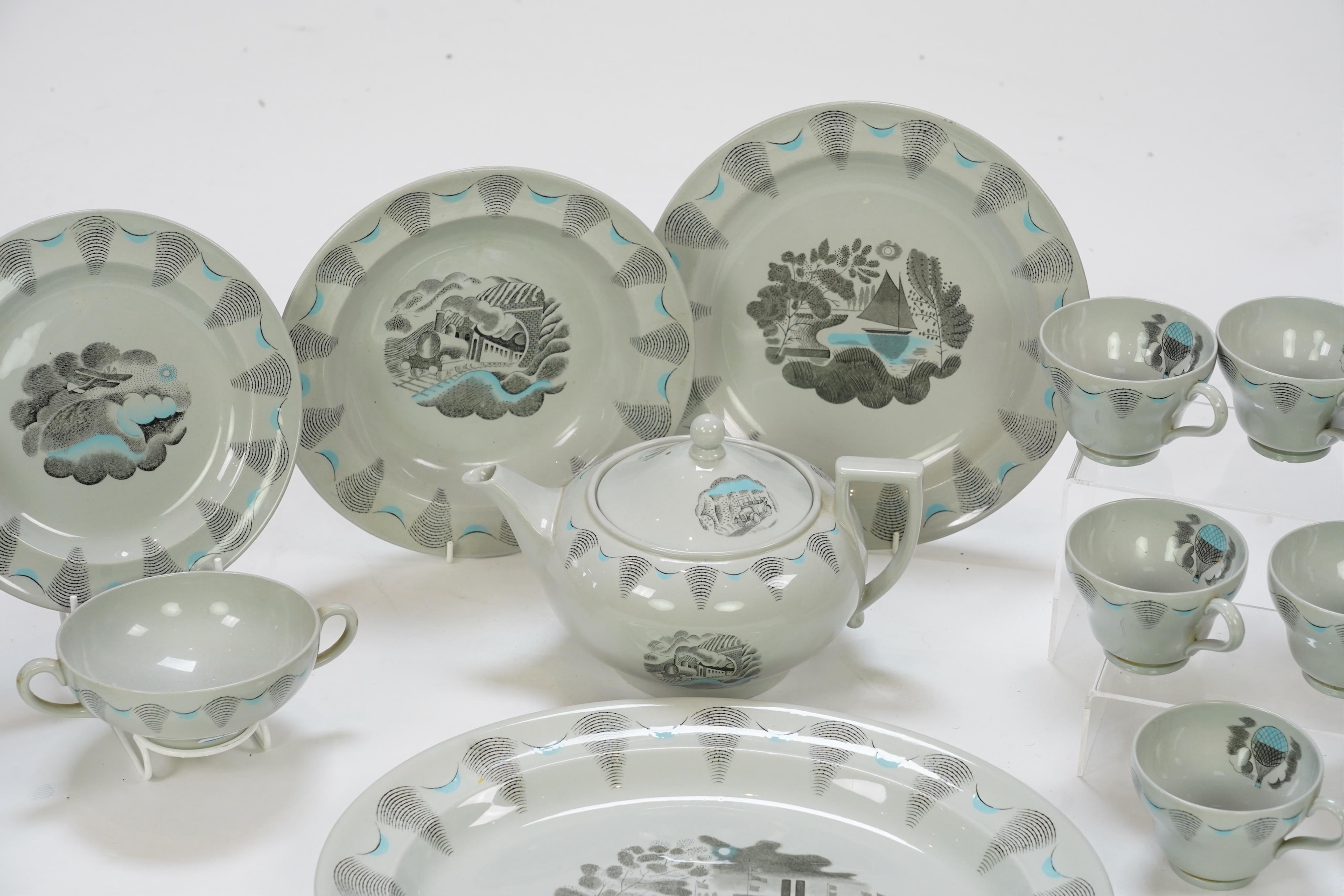 Eric Ravilious (1903-1942) for Wedgwood: A 'Travel' pattern part tea and dinner service
